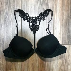Lace Detail Racer Back Push Up Bra with Front Closure, 32A